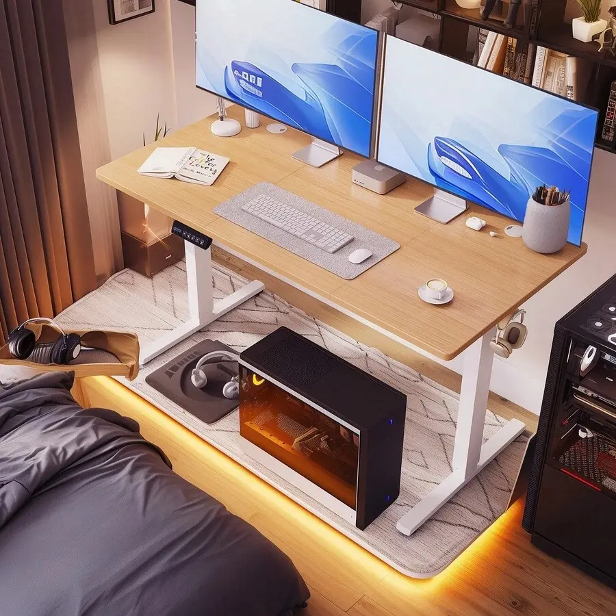 Electric Standing Desk - Rectangular Height-Adjustable Sit-Stand Computer Workstation, Sturdy Base Home Office Gaming Table with Memory Preset, Splice Board, Easy Setup
