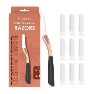 Dermaplane Razor, Exfoliating Face Razors for Women, Dermaplaning Tool, 1 Reusable Handle with 10 Blade Refills, Facial Peach Fuzz Removal and Eyebrow Shaping (Rose Gold)