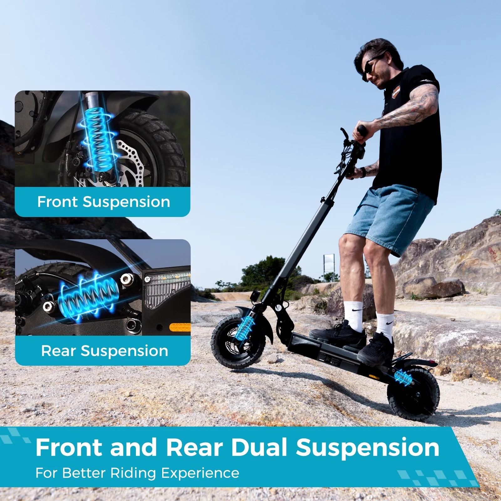 All Terrain Electric Scooter, 1000W/500W Violent Motor, Max 28MPH/25MPH Speed, 40/28/20 Mile Range, 330Lbs Capacity, 3S Folding, Dual Shock Absorption – Foldable Off-Road E-Scooter