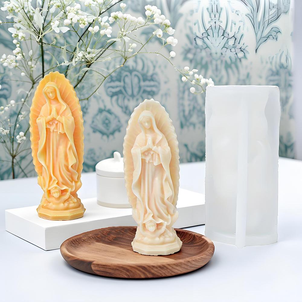 Madonna Goddess Statue Scented Candle Silicone Mold DIY Praying Woman Resin Plaster Diffuser Stone Ornament Mold