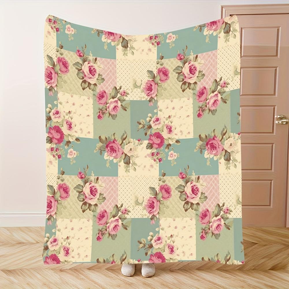 Vintage Floral Patchwork Blanket Cottagecore Room Decor Pink Rose Flannel Throw Shabby Chic Soft Warm Cozy Couch Bedding Vintage Floral Patchwork Blanket Cottagecore Room Decor Pink Rose Flannel Throw Shabby Chic Soft Warm Cozy Couch Bedding