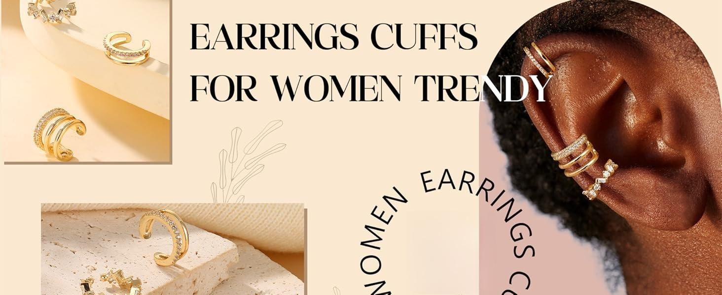 CASAIECA Ear Cuffs Non-Piercing Earrings for Women Cute Small Clip-On Cartilage Earring 14k Gold Plated Dainty Fake Piercings Earings