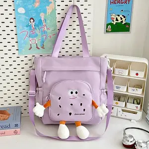 Trendy Cartoon Crossbody Bag Japanese Style Cookie Print Shoulder Bag Nylon Tote Bag Large Capacity