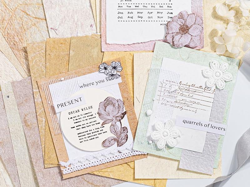 96 Sheets Textured Scrapbook Paper and Mesh Fabric Assorted Set  6 Mixed Special Paper for Scrapbooking Planner Bullet Junk Journal Supplies Mixed Media Collage Card Embellishments 3.9x5.5 Inch