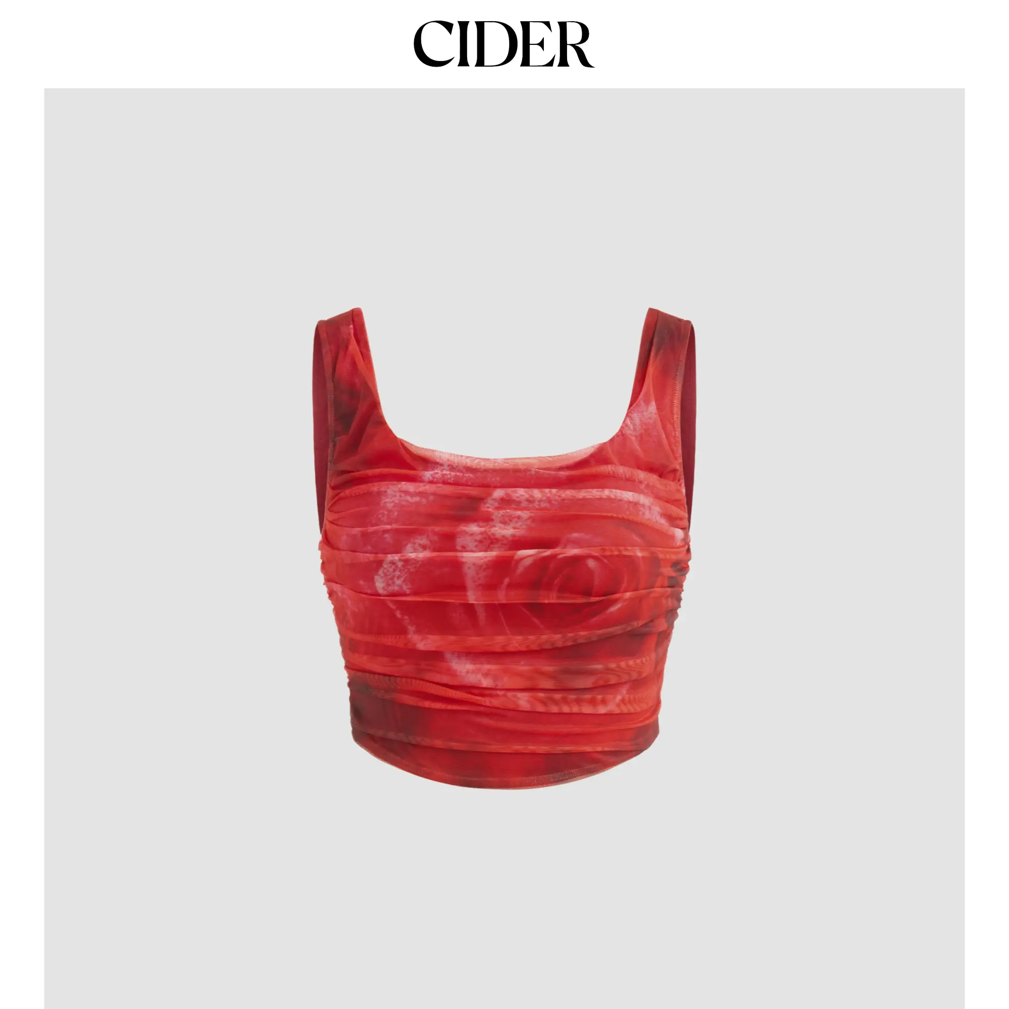 Cider Mesh Scoop Neck Rose Print Tank Crop Top SummerFinds