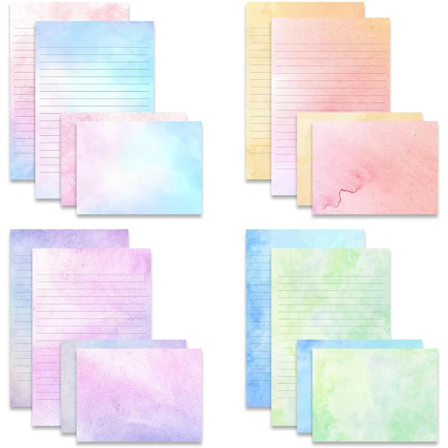 72 Pieces Stationery Set with Envelopes (48 Lined Watercolor Sheets + 24 Matching Envelopes), 8 Unique Designs, 5.5 x 8.25 inch Double Sided Printing stationery paper for Letter WritingGift