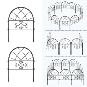 No Dig Metal Garden Fence Panels – Decorative Rustproof Animal & Pet Barrier – Easy Install, Outdoor Yard & Flower Bed Edging – 4/8 Pack, Black