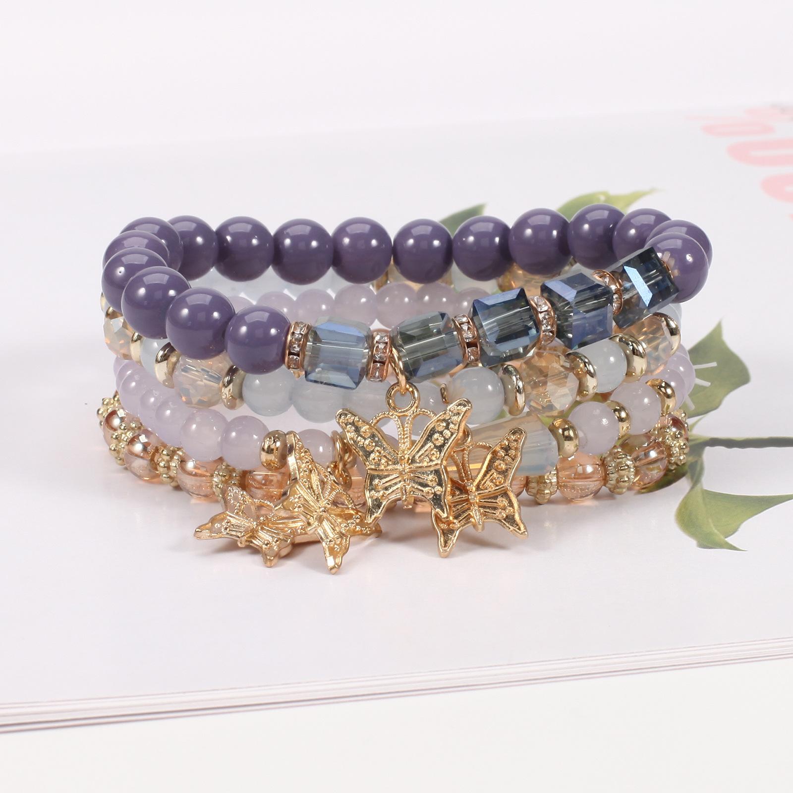 Bohemian Multi-Layer Butterfly Hoisting Bracelet Handmade Beaded 4 Pieces Set Artificial Crystal Glass Diamond Bracelet Daily Wear Unisex Fashion Jewelry Bohemian Multi-Layer Butterfly Hoisting Bracelet Handmade Beaded 4 Pieces Set Artificial Crystal Glass Diamond Bracelet Daily Wear Unisex Fashion Jewelry