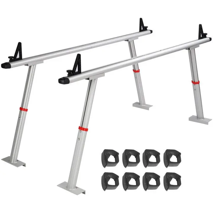 VEVOR Truck Rack, 800 lbs Capacity, 19-34in Adjustable Height, Aluminum Ladder Rack for Truck with 8 Non-Drilling C-clamps, Heavy Duty Truck Bed Rack Two-Bar Set for Kayak, Surfboard, Lumber, Ladder