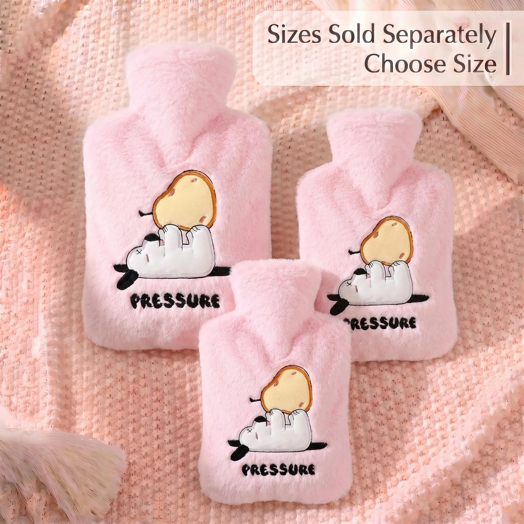 Cartoon Puppy Plush Hot Water Bag, Hot Water Bottles, Detachable Embroidered Heat-Resistant Cover, Explosion-Proof Inner Lining, PVC Material, Multiple Capacities