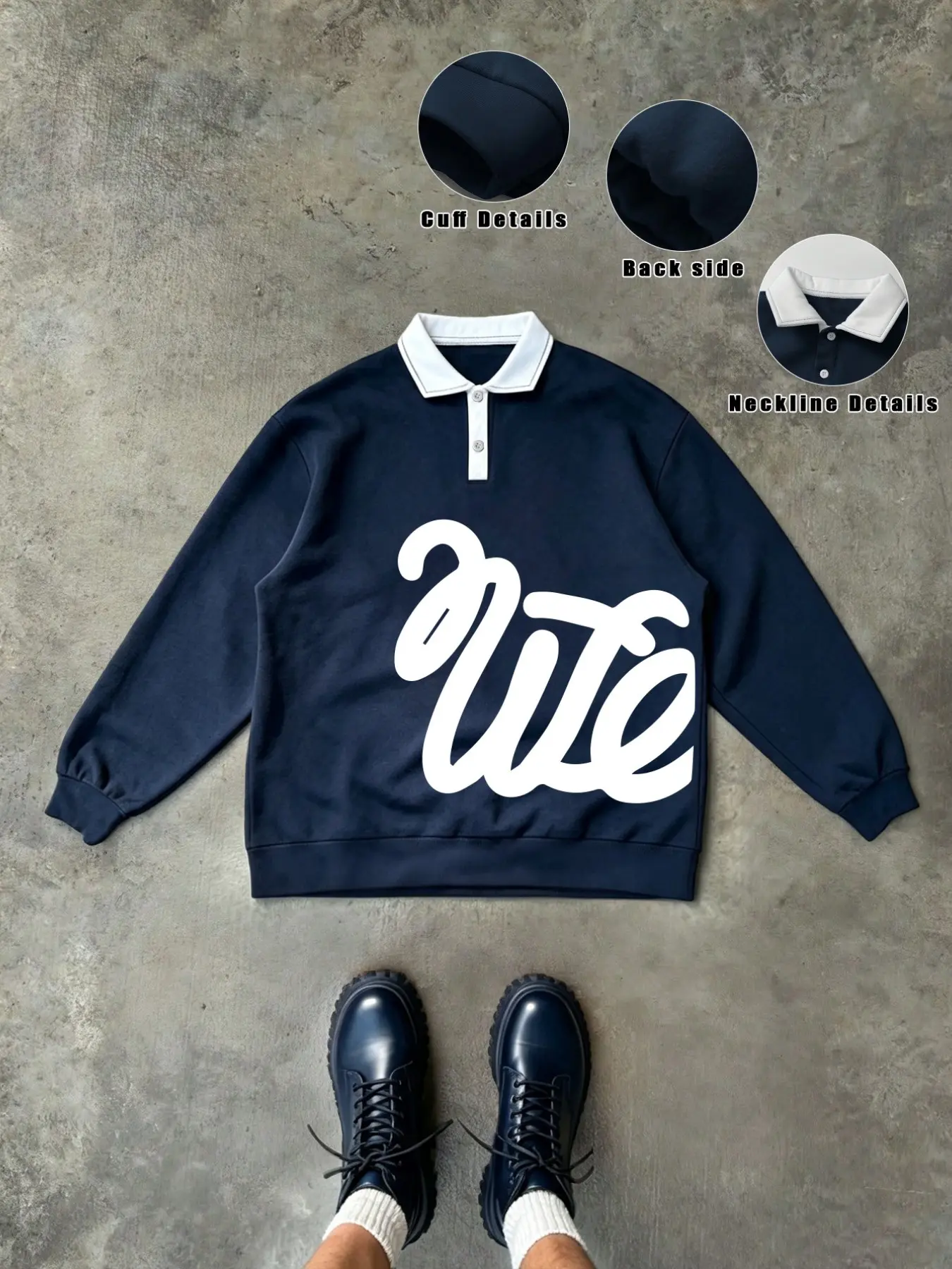 Men's Vintage Colorblock Polo Neck Sweatshirt, Casual Loose Fit Long Sleeve Top, Fall Winter Warm Streetwear, Unisex Fashion