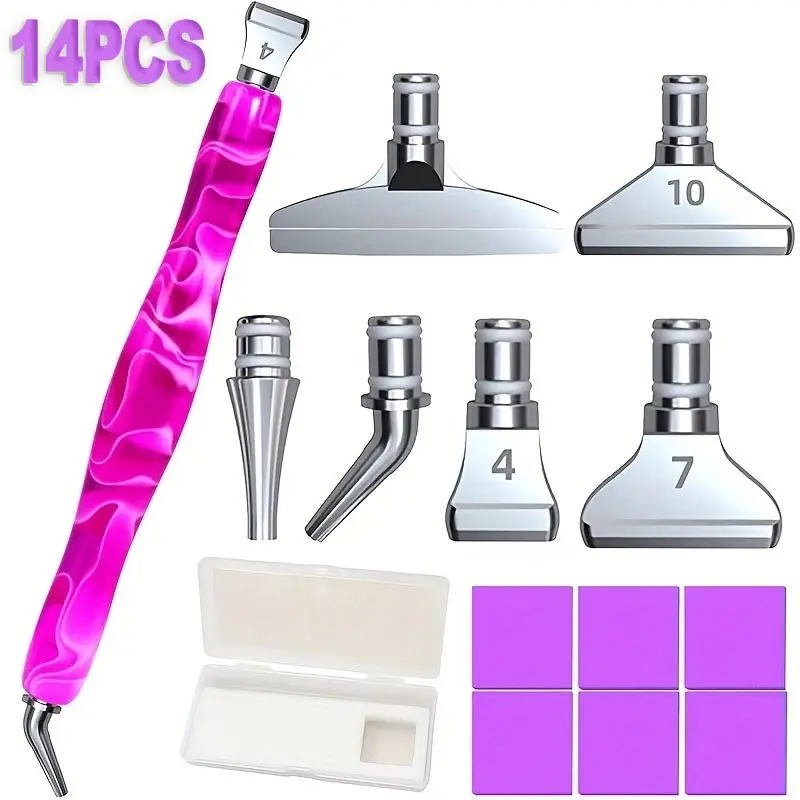 14-piece Resin Diamond Painting Brushes Set, Reusable Metal Tips with Adhesive Soft Clay Non-Slip Pad, Diamond Art Tools for DIY Handmade Diamond Embroidery