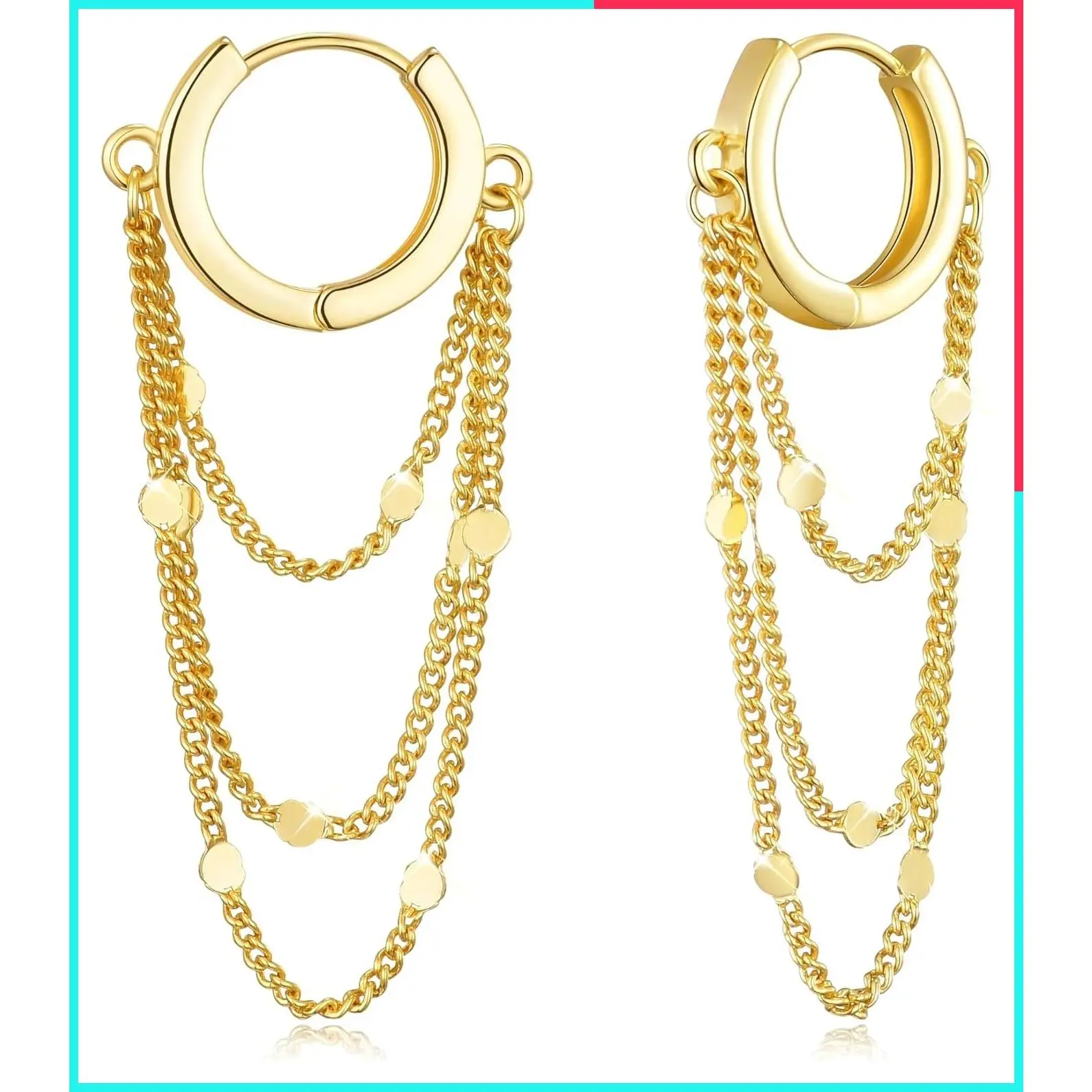 Gold Chain Earrings for Women - Hypoallergenic Lightweight Hoop Huggie Dangle Tassel