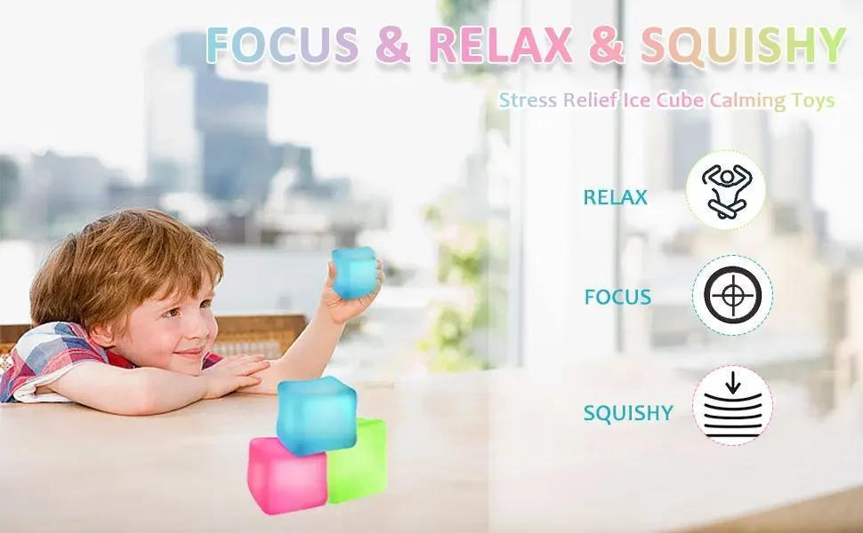Square Ice Stress Ball Fidget Toys Stress Relief ADHD Autism Sensory Toys Soft Squishy Toys Party Favors Gifts for Kids Adults