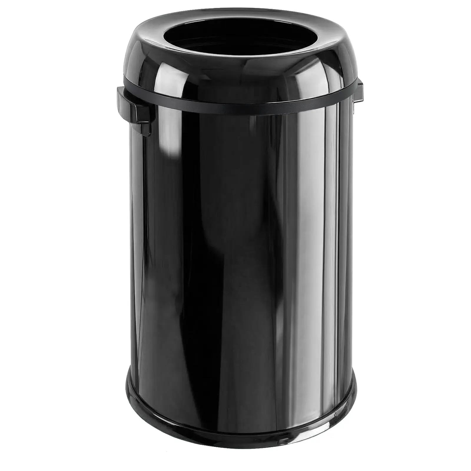 17 Gallon Large Open Top Trash Can Stainless Steel Garbage Bin Fingerprint Resistant Waste Basket for Kitchen Office Commercial Glossy Black
