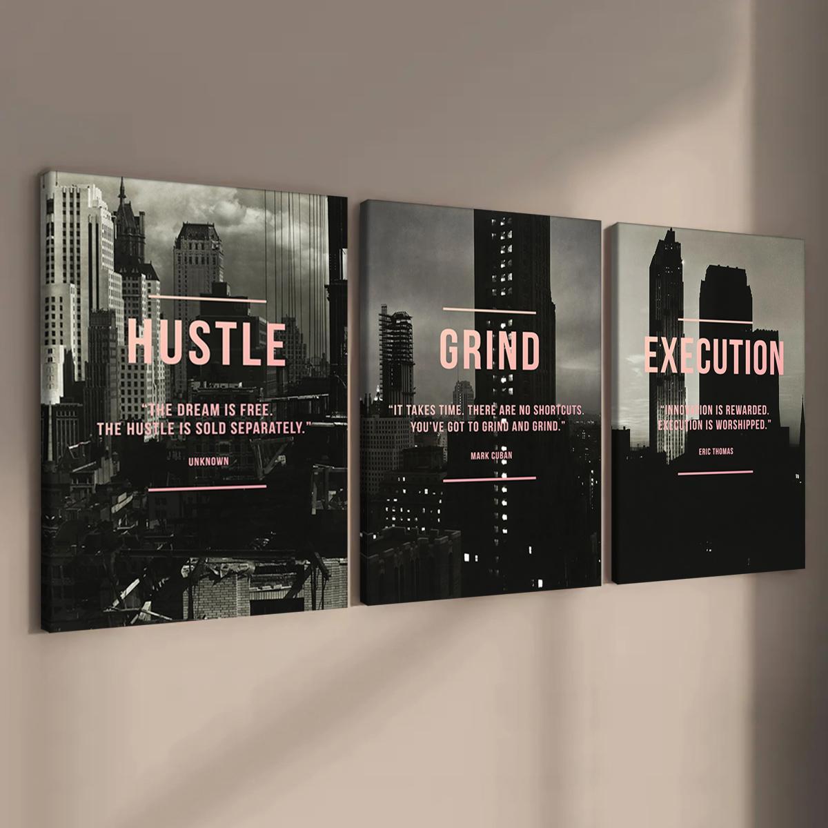 Wooden Framed Canvas Painting, 3 Counts/set Urban Inspirational Letter Decorative Painting, Modern Art Poster for Office Home Dormitory Dining Room Bar