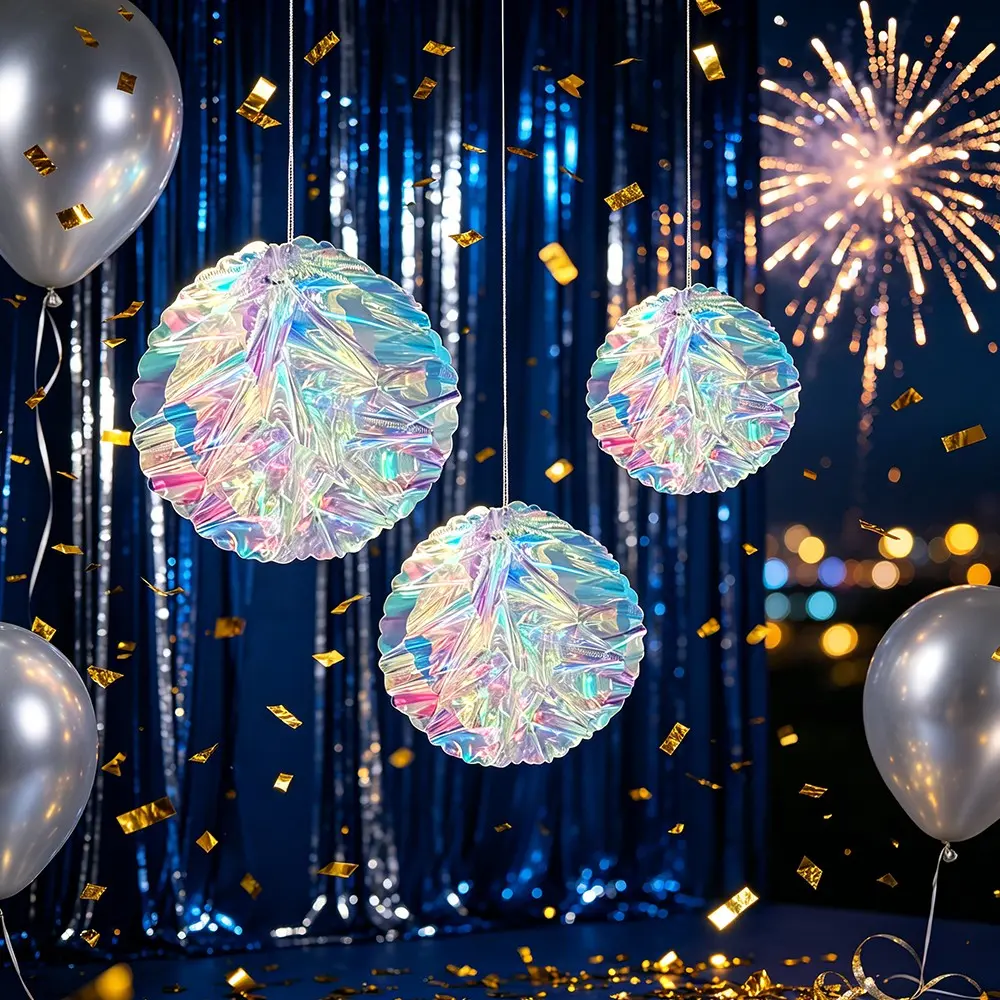 Rainbow Foil Honeycomb Ball Hanging Decoration, Colorful Honeycomb Ball Pendant, Ceiling Hanging Folding Rainbow Shine Party Ornaments for Christmas Valentine Wedding Birthday Party Decoration