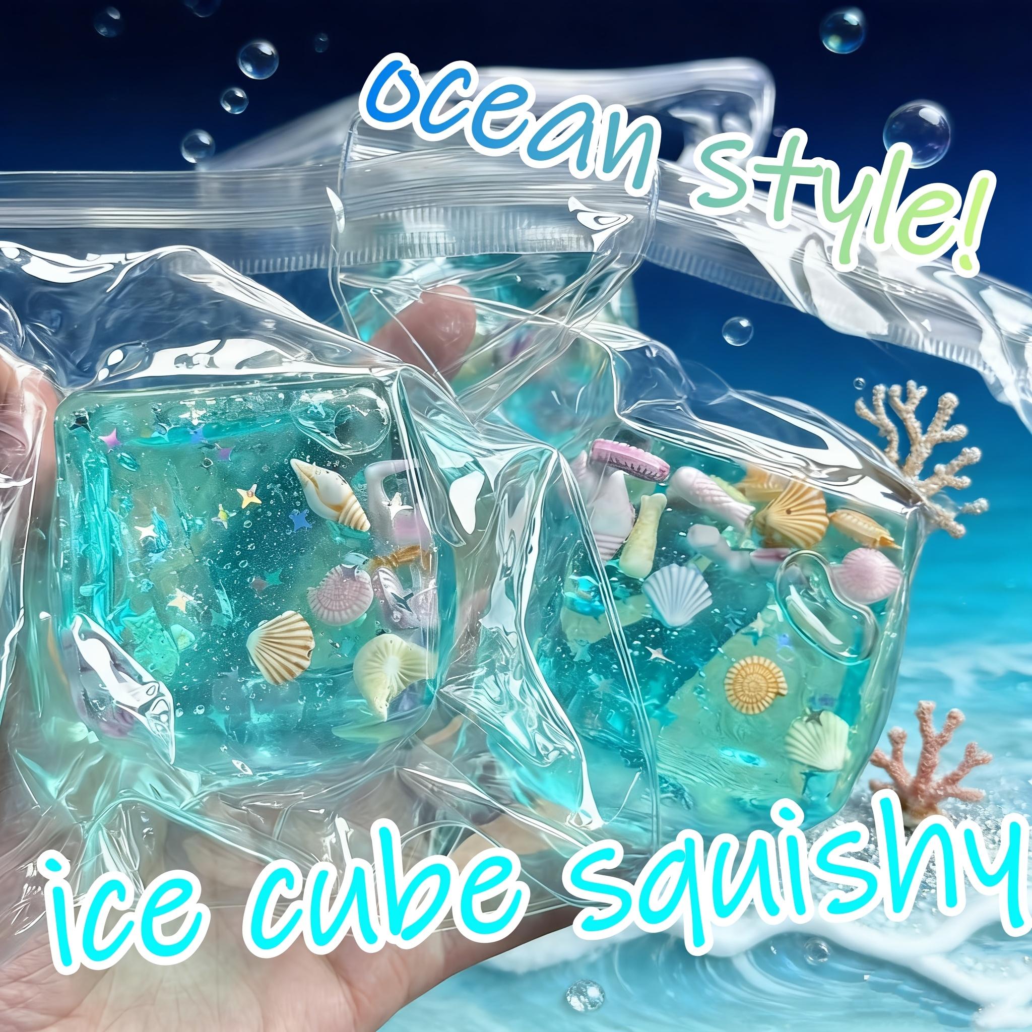 Healing green jelly texture squeeze toy, Squishies, Stress Relief Sculptures, wrapped in shells and starfish, mini ocean gadgets, soft jelly, decompression and relaxation, desktop ornaments, relieving stress and creating a summer atmosphere