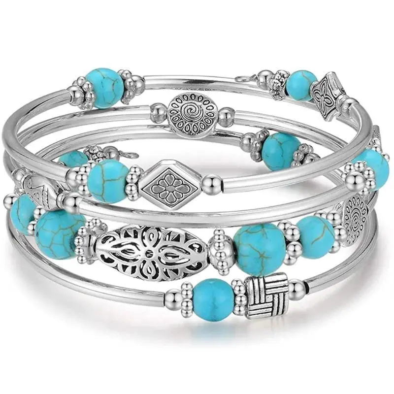 Multi-Layer Wrap Bracelet with Natural Agate Stone & Turquoise Bead Accents, Fashion Jewelry for Women Men, Gift-Ready, Natural Stones