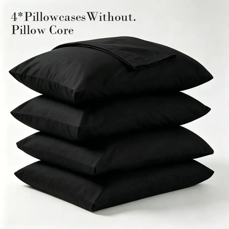 Set of 4 Polyester Pillowcases, Soft and Skin-Friendly, Wrinkle-Resistant Envelope Neck, All-Season Use, Comfortable Bedding Set