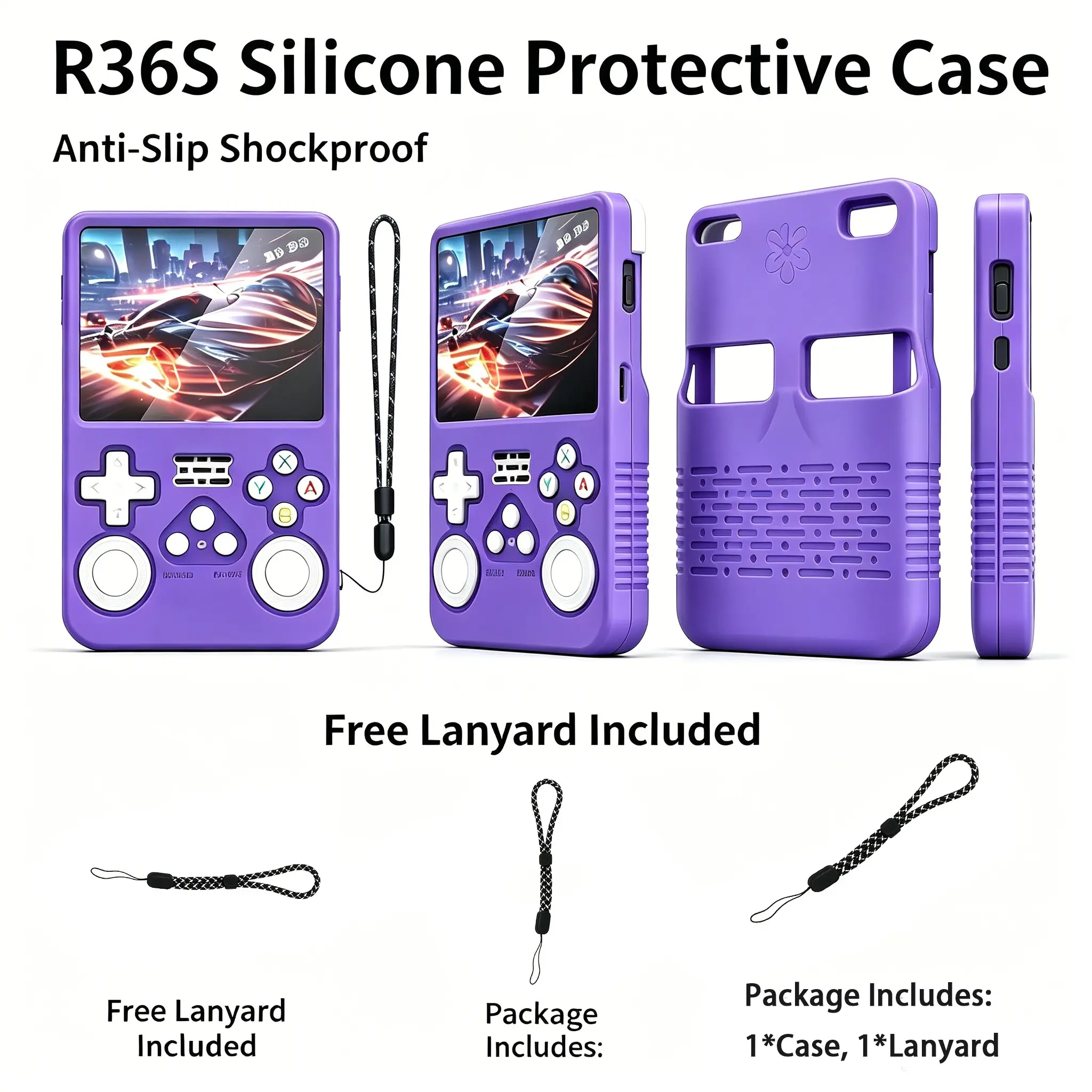 Soft Silicone Protective Case for R36s Handheld Game Console, Anti-Slip Shockproof Full Coverage Shell, Adjustable Wrist Strap Included, Lanyard