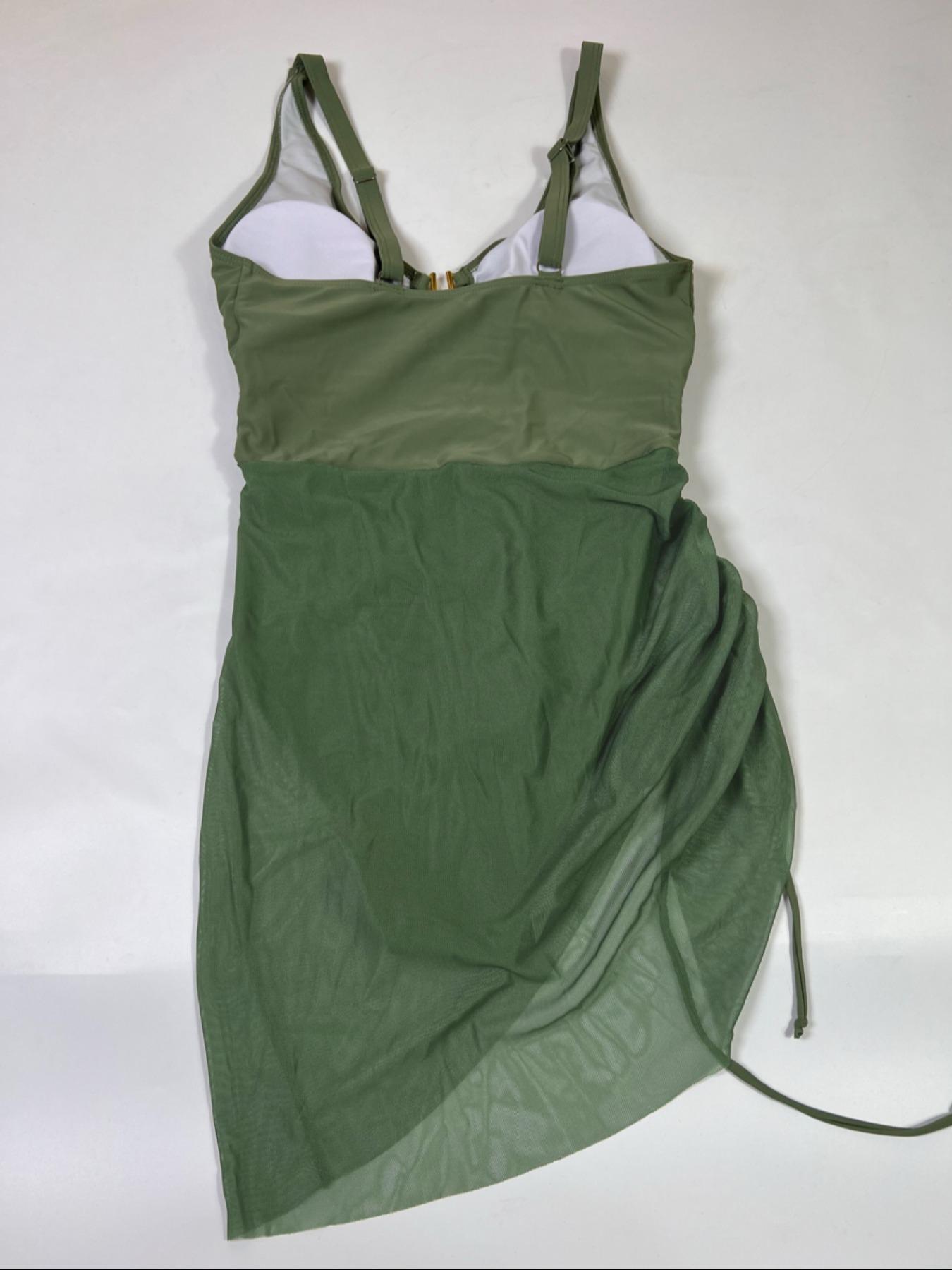 Women's Solid Color Irregular Hem Sheer Mesh Swimsuit, Sexy Fashion Chic One-piece Swimwear for Beach Holiday Vacation, Ladies Swimsuit for All Seasons, Swim Bodysuit, Swimsuit Style