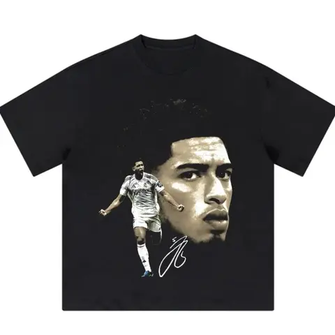Bellingham Retro Dual Image Tee, Unisex Casual Streetwear T-shirt, Player Portrait & Signature Graphic Short Sleeve For Match Day