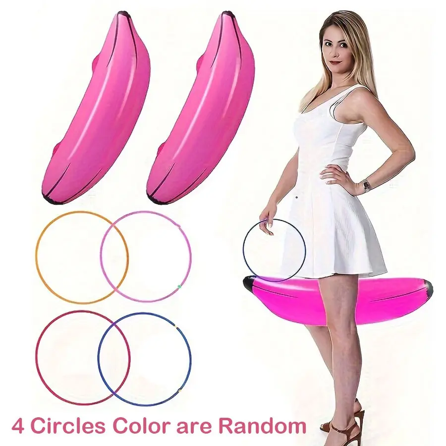 5pcs Inflatable Banana Hoop Game Set, 4 Rings + 1 Inflatable Banana, Summer Beach Game, Bridal Shower, Pool Party, Bachelor Party Fun, Pool Inflatables