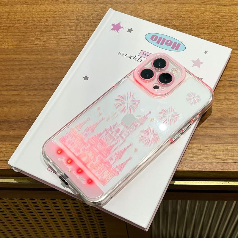 LED Fantasy Castle Fireworks Phone Case, Compatible with iPhone 11/12/13/14/15/16/17 Pro/Pro Max/Plus, Stylish Protective Cover, Unique Design for Daily Use, Protective Casing