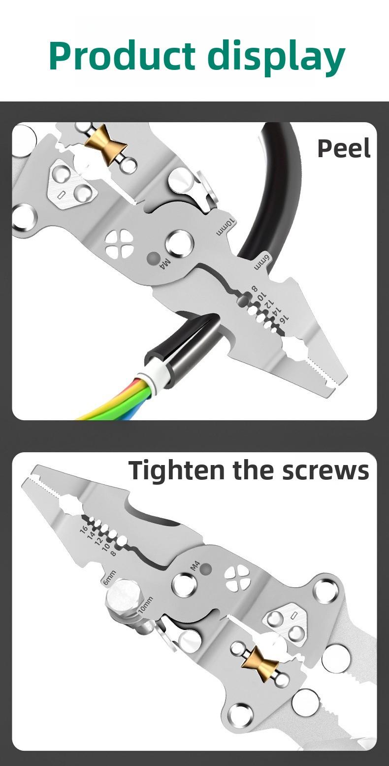 Multifunctional folding electrical pliers, electric stripping, crimping, wire splitting and winding integrated pliers