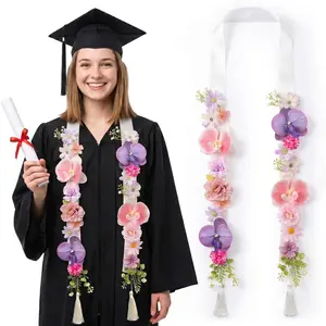 Sturdy Hawaiian Graduation Lei, Tropical Orchid & Mixed Artificial Flower Necklace, Unisex Party Favor, Ideal for Prom and Holiday Gifting