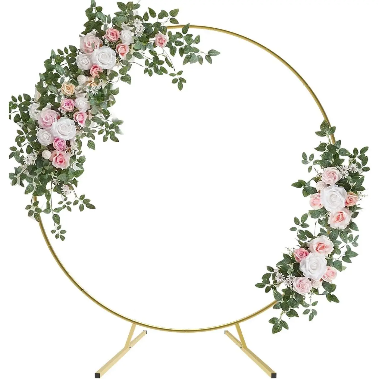 7.4FT Round Wedding Arch with Extended Base for Ceremony, Stable Circle Arch Backdrop Stand Metal Balloon Frame with Two Water Bags for Birthday Party Baby Shower Decoration, Gold