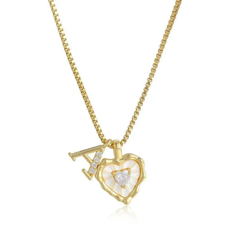 Gold Box Chain Scalloped ShellHeart CZ Initial Necklace A-Z Micro PaveLetter Pendant For Valentine's Day giftssummerwins