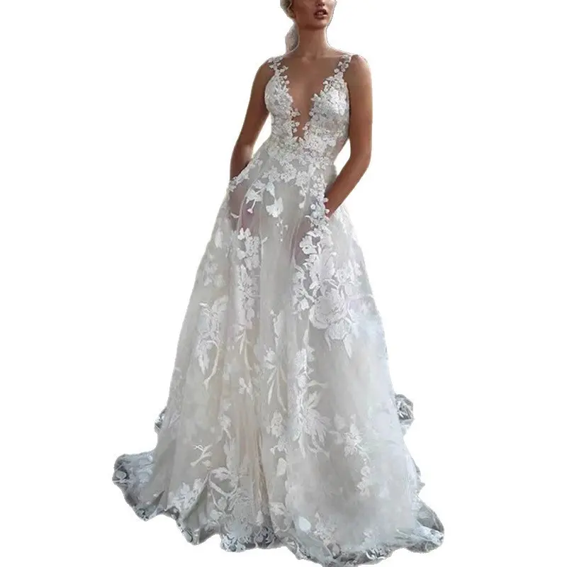Women 2026 White Spaghetti Strap Lace Puffy Skirt Bridal Wedding Dress Sexy Elegant Bridesmaid Gown For Wedding Ceremony Photoshoot Bachelorette Party Formal Banquet
