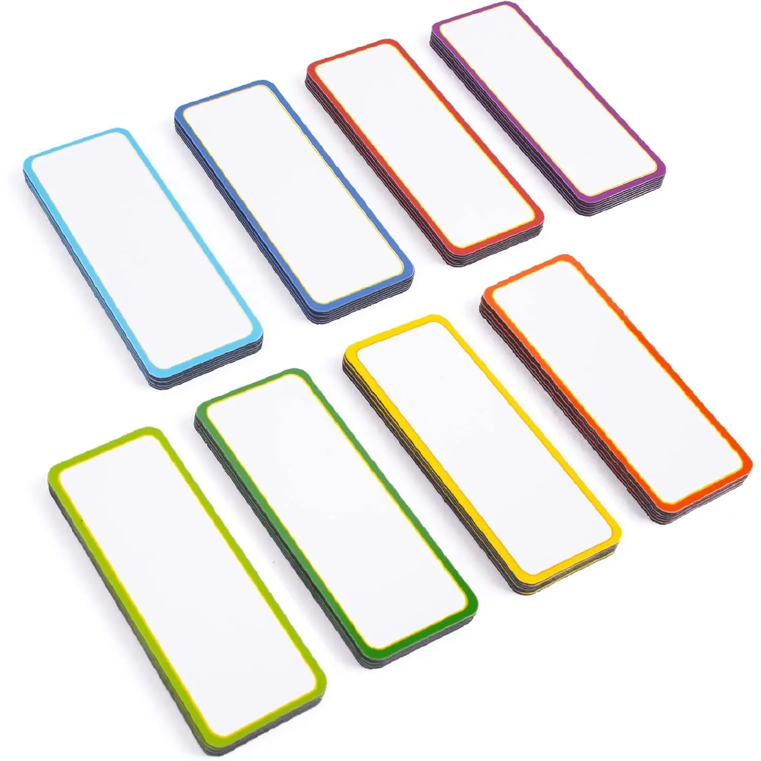48 Pieces (3.2 x 1.2) - Colored Border Magnetic Dry Erase Labels - Reusable Strips for Classroom Home Office Garage Refrigerator Blank Writable Erasable Cards Name Tags Students Locker Shelf