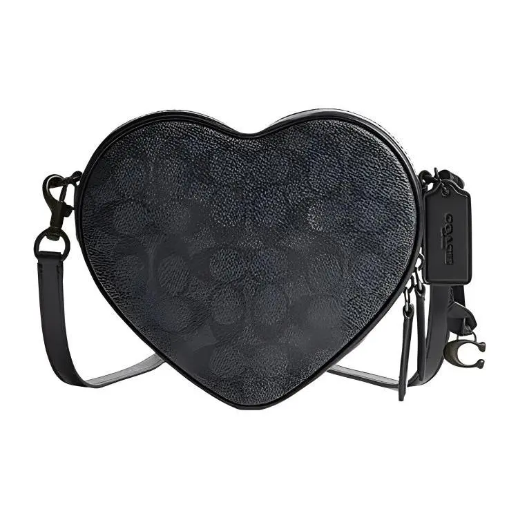 COACH Heart 19 Classic Monogram Zip-Top Crossbody Bag for Women, Faux Leather and Genuine Leather Blend, Black