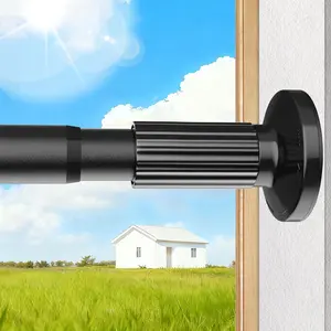 Tension Curtain Rod 51-166 Inch Extra Long No Drill Dual-End Adjustable Spring Shower Rod Rust Proof Easy Install Black for Patio Window Outdoor