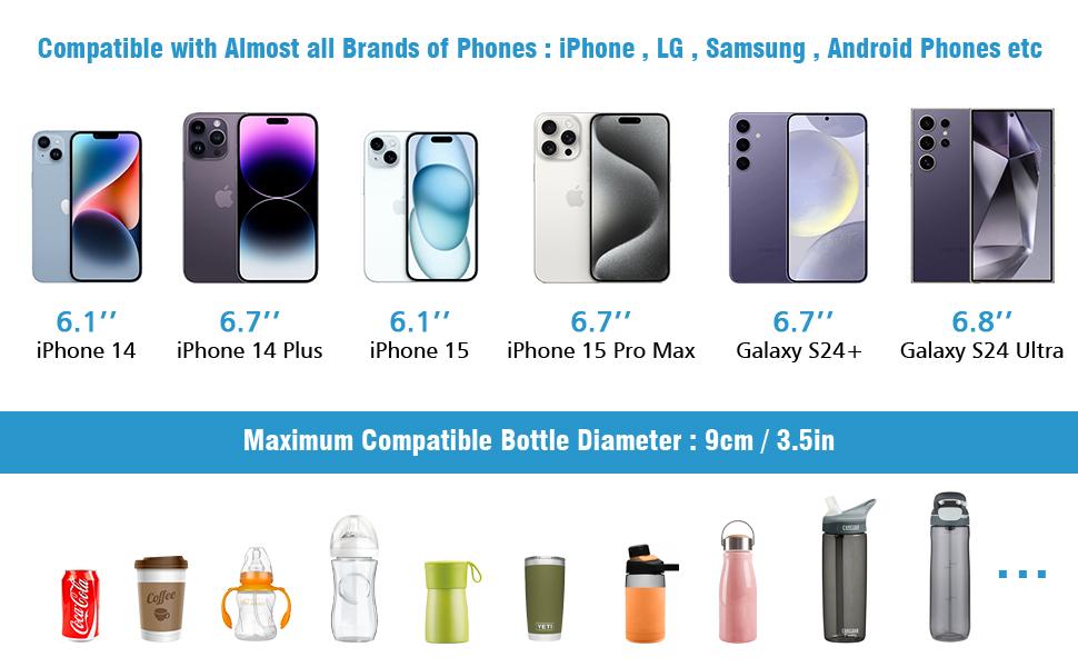 Stroller Cup Holder with Hook, Bike Cup Holder, Universal Cup Holder for Uppababy Nuna Doona Strollers, 2-in-1 Cup Phone Holder for Stroller Bike Wheelchair Walker Accessory