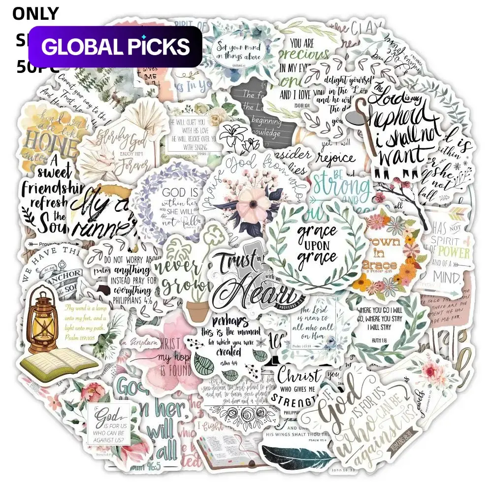 Bible Verse Sticker, 50pcs/set Water Bottle Sticker, Scrapbook & Journal Making Material Paper, DIY Decorative Sticker for Stationery & Computer & Phone
