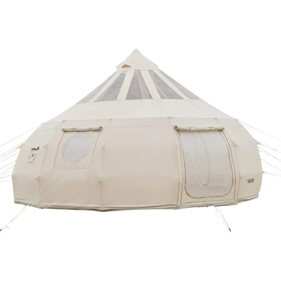 VEVOR Poly-Cotton Canvas Bell Tent, 16.4ft 4-Season Yurt Family Camping Tent with Stove Jack, Rain Cover, Breathable Water Resistant for 12 People, Outdoor Parties Hunting, Holds 12 Ppl