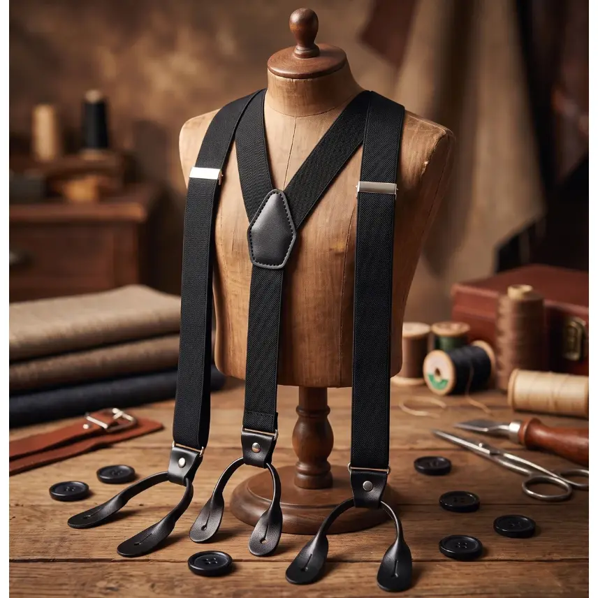 Adjustable Men's Button Suspenders – Heavy Duty Elastic Y-Back Suspenders with Leather Ends for All-Day Comfort