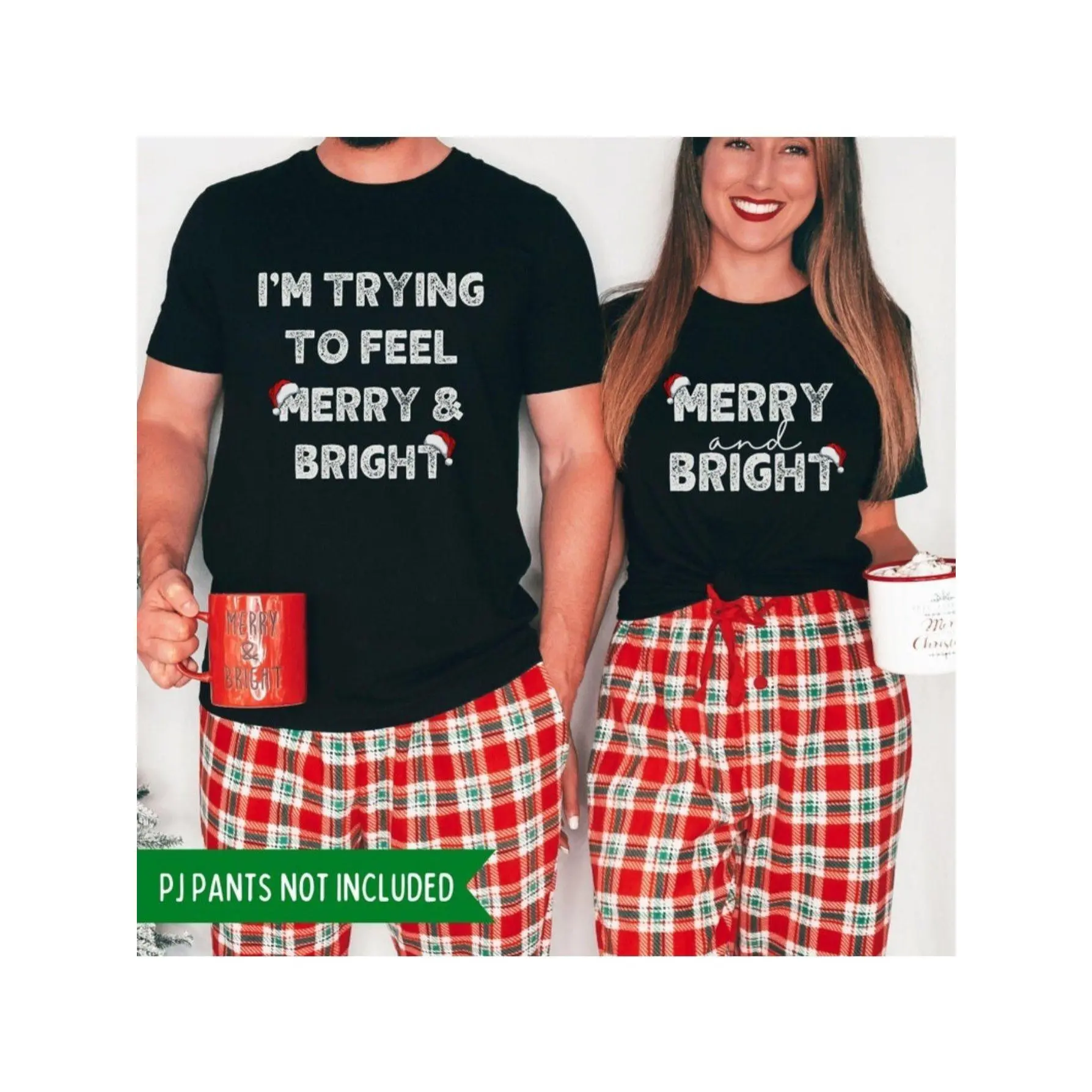 Holiday Cheer, Mr & Mrs Matching Christmas T-Shirts - Casual Cotton, Short Sleeve, Round Neck Holiday Tees for Couples, Best for Christmas