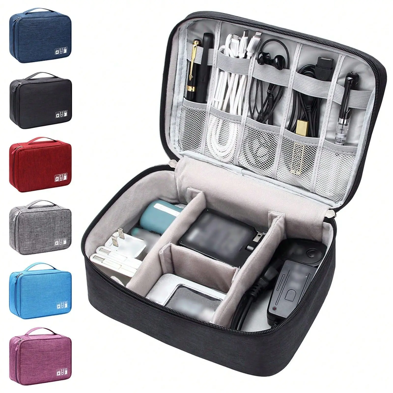 Oxford Multi-Function Compartmentalized  Organizer Pouch - 1pc Waterproof Cationic Fabric Storage Carrying Bag, Lightweight Portable Zipper Pouch for Electronic Accessories, Data Cables (Carry-On Set  Organizers) Bronze Large magnetic hook travel