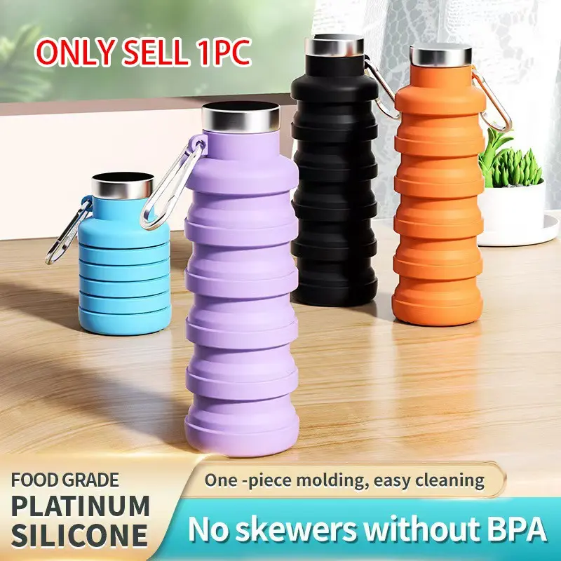Ultra-Light Foldable Travel Water Bottle with Carabiner Clip, Heat & Cold Resistant Leak-Proof Silicone Cup for Hiking Cycling Backpacking