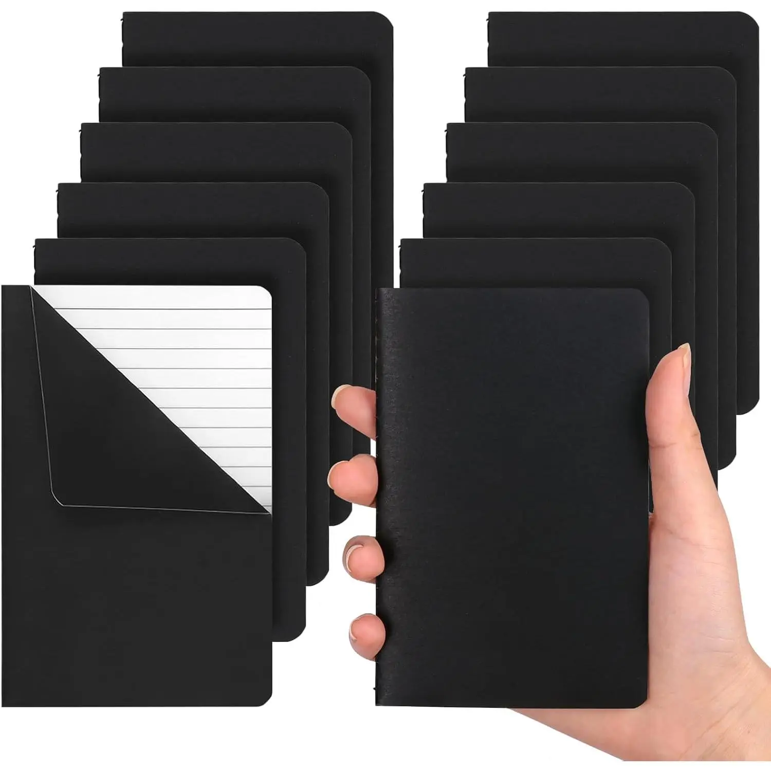 12 count Pocket Notebook 3.5 x 5.5in, Lined Small Notebooks, Black Softcover Memo Notepad for Men Women, 30 Sheets, 60 Pages