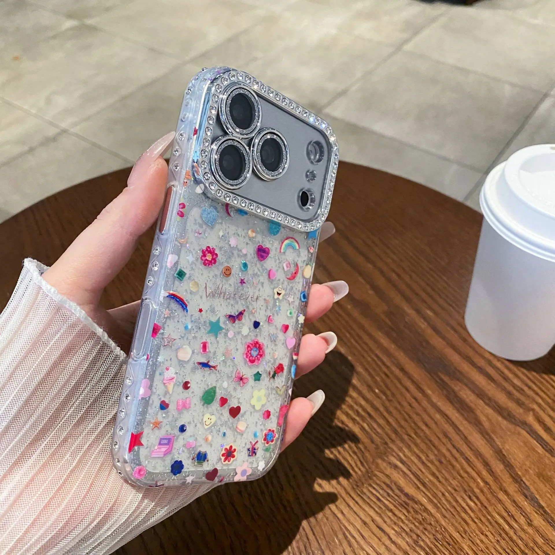 Compatible with iPhone 17 Pro Max/16pro/15plus/14 | Rainbow candy jar phone case with side rhinestones, shockproof design for full protection HNZ0121