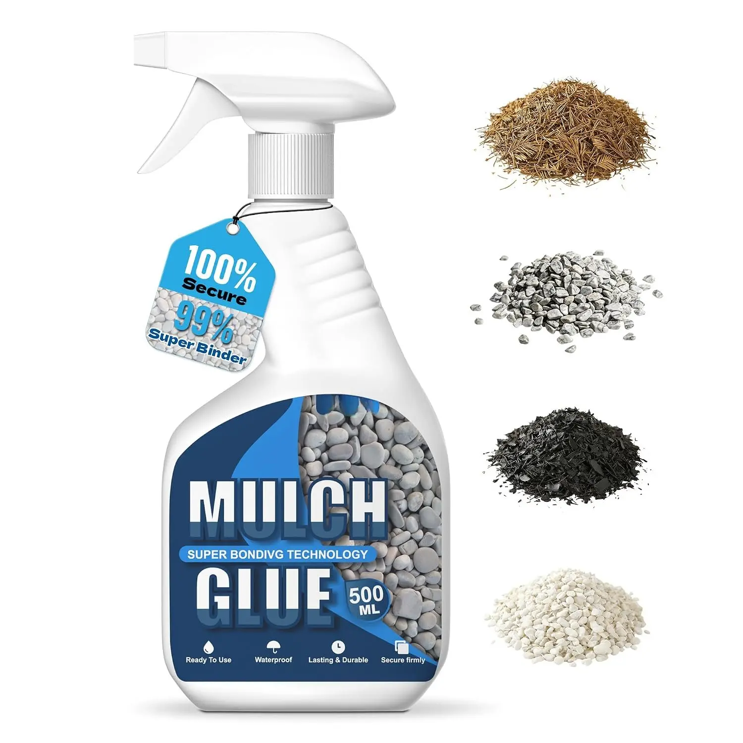 Mulch Glue, 16.9 fl oz - Sprayer  to Use Rock Glue for Landscape -  Safe &  Safe, -Dry No Dilution -  for Gravel//Stones for Outdoor Gardens