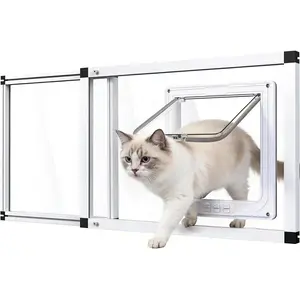Full Glass Cat Door for Window,32"-37" Adjustable Width,1-Min Install 4 Locking Modes,Aluminum Frame,HD Glass,Magnetic Closure,Weatherproof Sliding Pet Door Window Insert for Cats