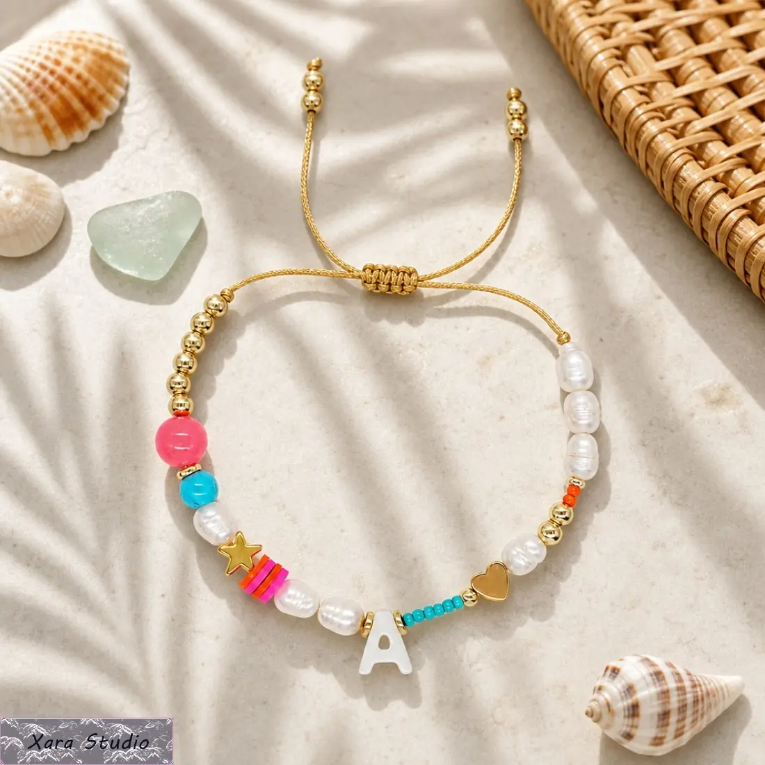 Women's Adjustable Colorful Beaded Bracelet with Star Charm & Letter Beads, Handmade Stackable Minimalist Cute Wrist Jewelry for Female Wear, Beach Trip Outfits & Daily Use