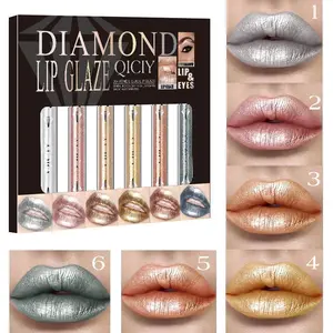 6Pcs Diamond Shimmer Multi-Use Liquid Makeup Set, Glitter Liquid Eyeshadow & Lip Gloss, High Pigment Long Lasting Metallic Shine Makeup Kit